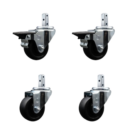 Service Caster 3'' Soft Rubber Wheel Swivel 3/4'' Square Stem Caster Set 2 Brakes, 4PK SCC-SQ20S314-SRS-PLB-34-2-S-2